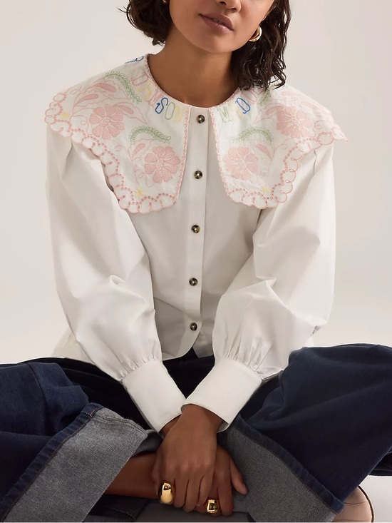 Damson Madder Tops - Damson Madder Valentina Embroidered Collar Blouse